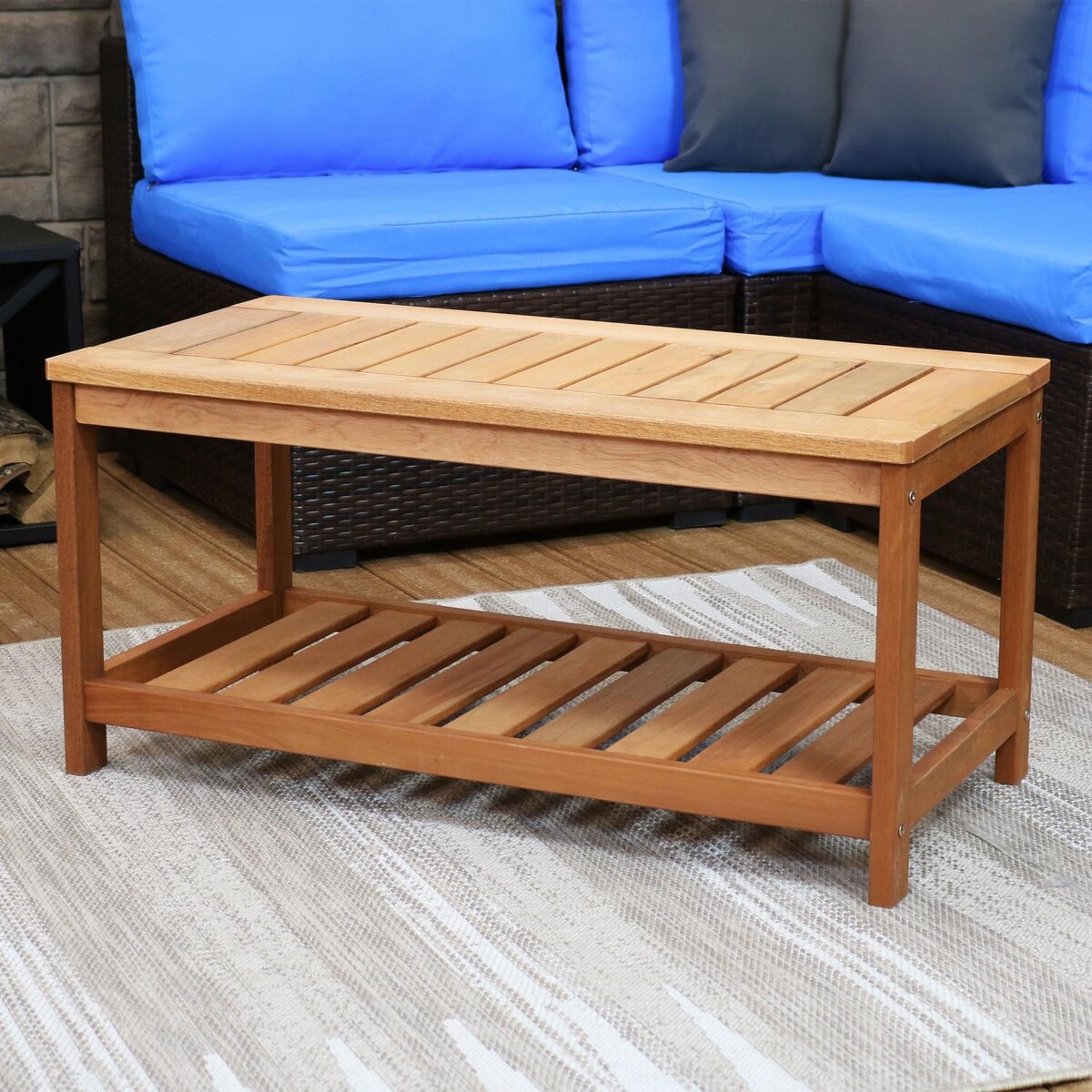 Ultimate Patio 35 1/4 X 18-Inch Rectangular Meranti Wood Outdoor Coffee Table W/ Teak Oil Finish