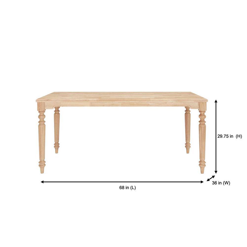 StyleWell Unfinished Natural Pine Wood Rectangular Table for 6 with Leg Detail (68 in. L x 29.75 in. H) T-07