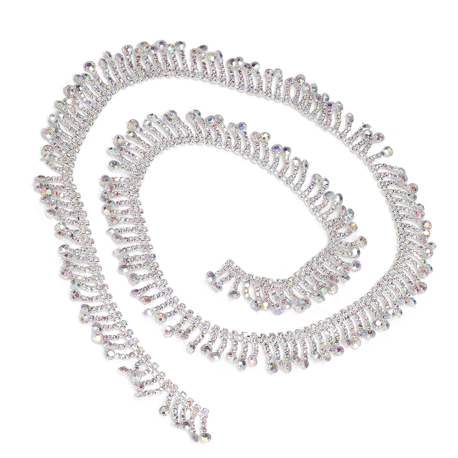 Rhinestone Tassel Chain Round Shape 2.2cm Width Fashion Tassel Design Arbitrary Clipping Garment Decorsilver Bottom Ab Color Drill