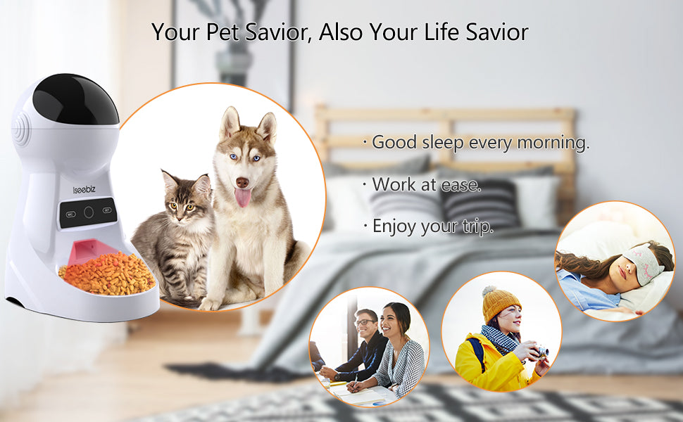 Iseebiz Smart Pet Feeder， Automatic Cat Dog Feeder， 3L WiFi App Control Timed Food Dispenser