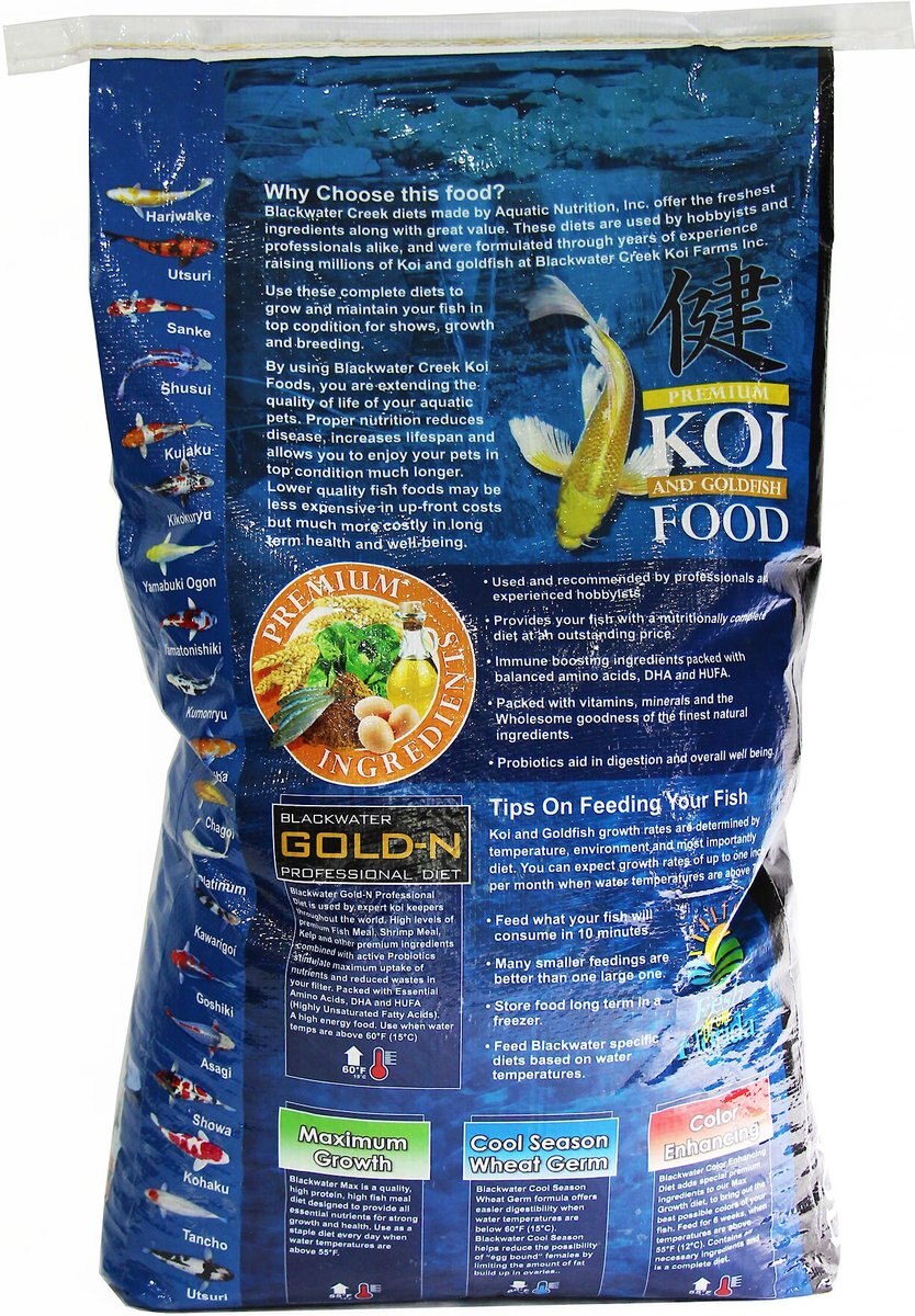 Blackwater Premium Koi and Goldfish Food Gold-N Medium Pellet Fish Food， 40-lb bag