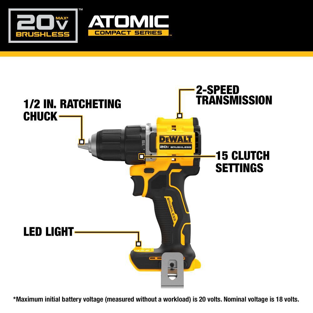 DW 20V Max Compact Drill Driver Bare Tool DCD794B from DW