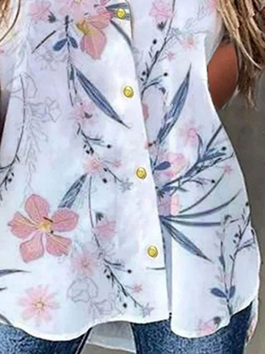 V-neck Casual Loose Floral Print Short Sleeve Blouse