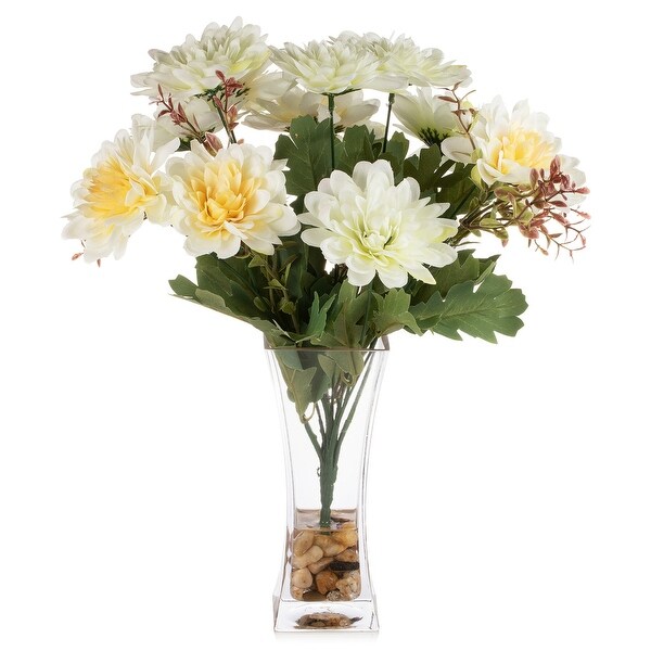 Mixed Artificial Daisy Floral Arrangements in Vase with River Stone，Table Centerpieces for Dining Room