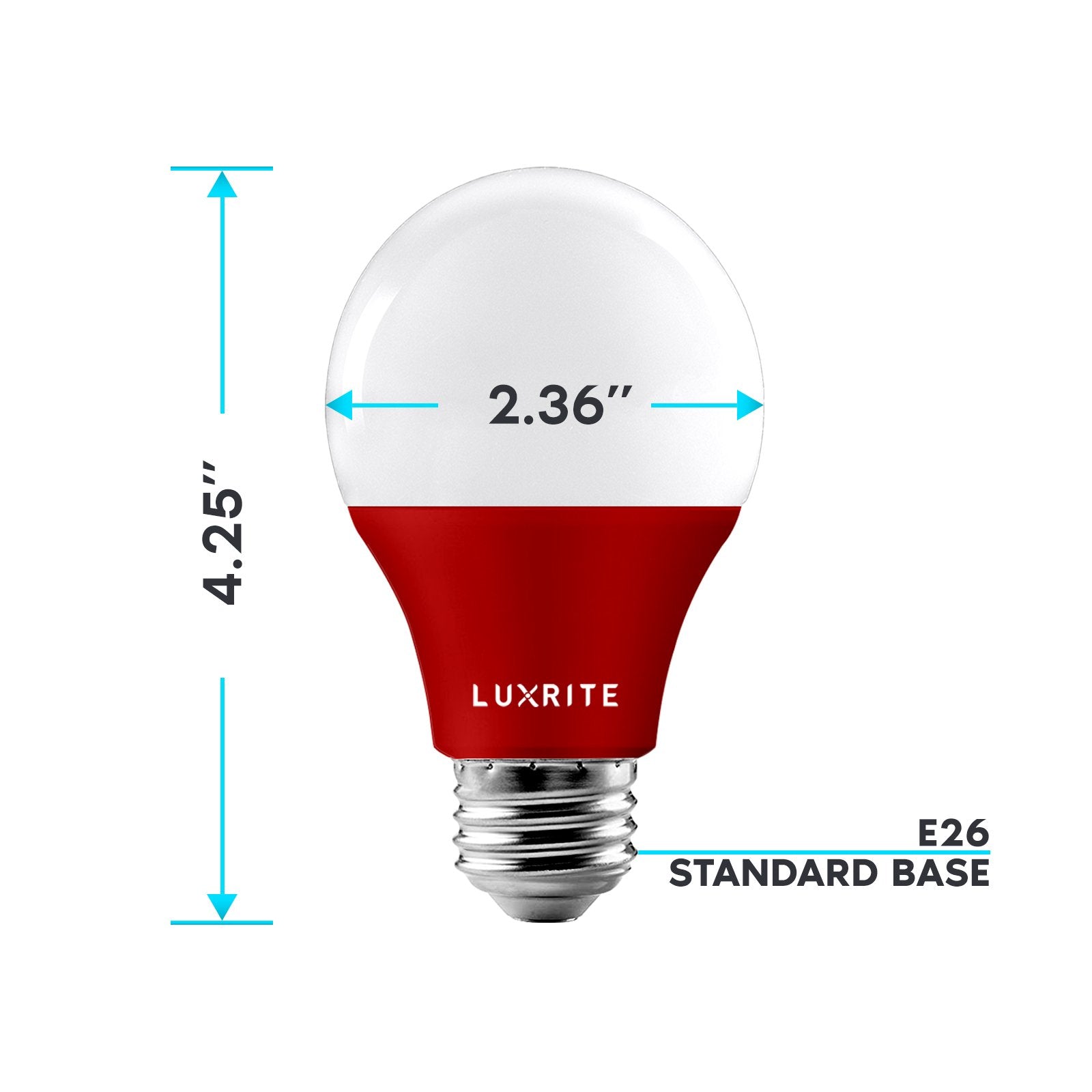 Luxrite A19 LED Red Light Bulbs， 60W Equivalent， UL Listed， E26 Base， Indoor Outdoor， Event， Home Lighting