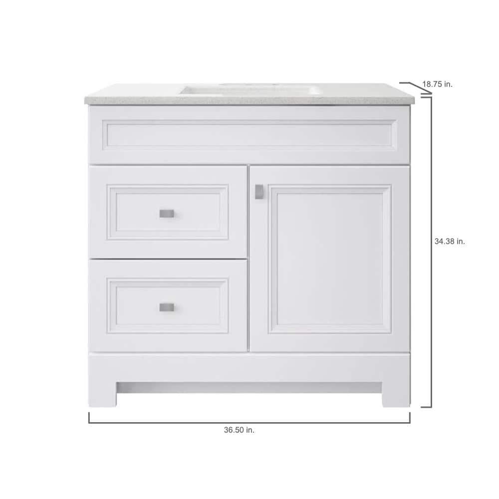 Home Decorators Collection Sedgewood 365 in W x 188 in D x 344 in H Freestanding Bath Vanity in White with Arctic Solid Surface Top