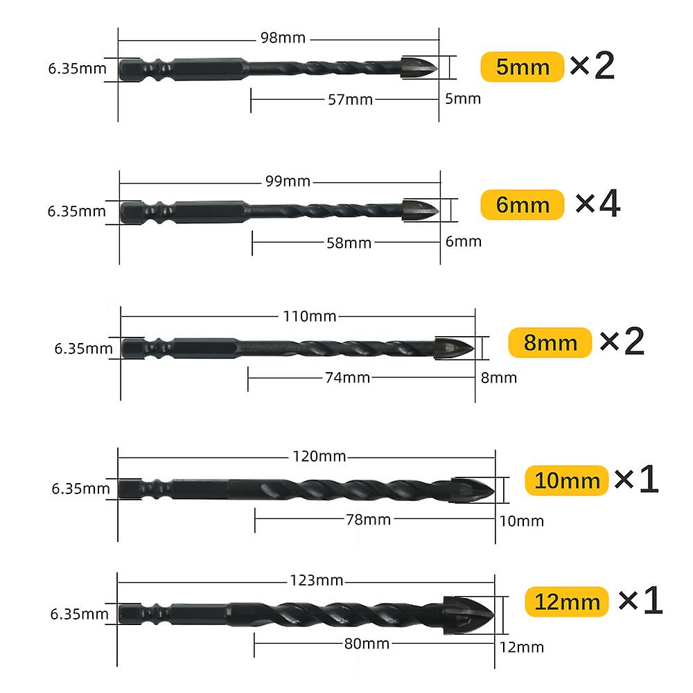 Masonry Drill Bits 10pcs For Tile Brick Glass Plastic Porcelain Marble Wood Ceramic Wall Mirror With 5 6 8 10 12mm Black No.255177