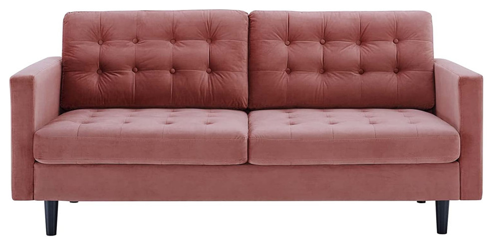 Mid Century Sofa  Velvet Upholstery With Button Tufted Seat  ampBack   Traditional   Sofas   by Declusia  Houzz