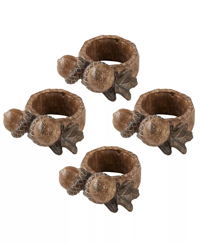 Saro Lifestyle Rustic Napkin Ring with Acorn Design Set of 4