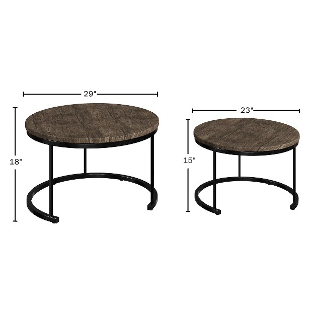 Lavish Home 2 piece Round Nesting Coffee Tables Modern Farmhouse Style Gray brown