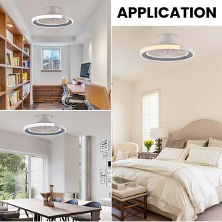 ANTOINE 20 in. Indoor White Ceiling Fan with Dimmable LED Lighting Low Profile Flush Mount Ceiling Fan with Remote HD-FSD-69