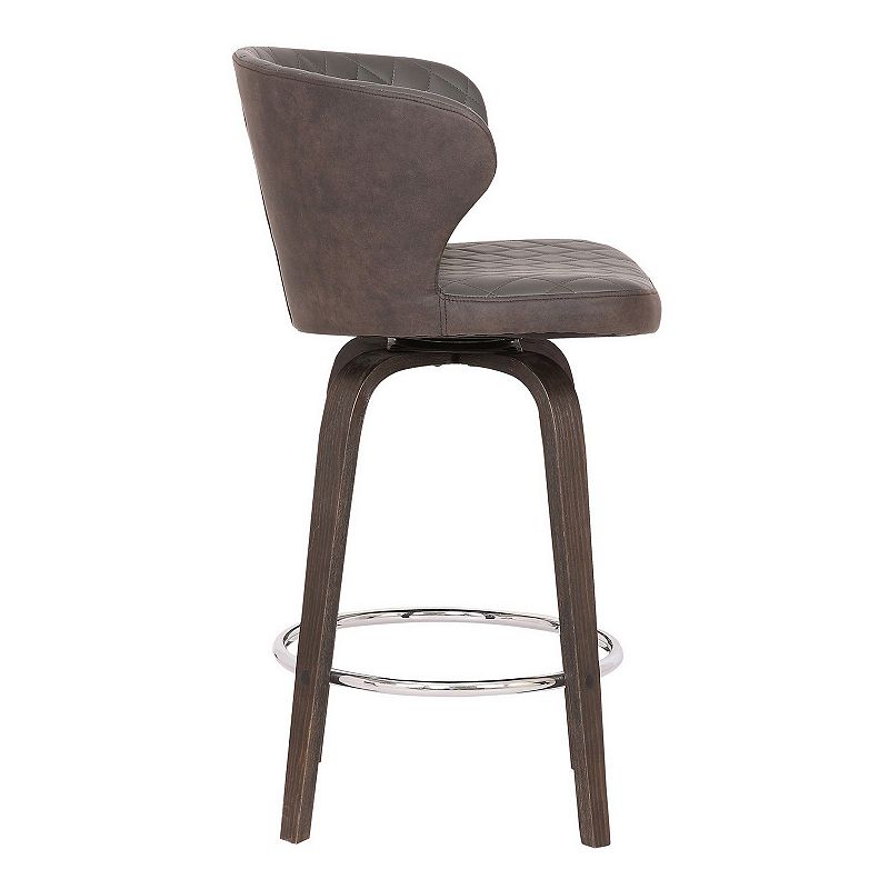 Curved Back Leatherette Barstool with Swivel Mechanism， Brown