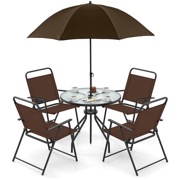 Costway Patiojoy 6 PCS Patio Dining Set Folding Chairs Glass Table