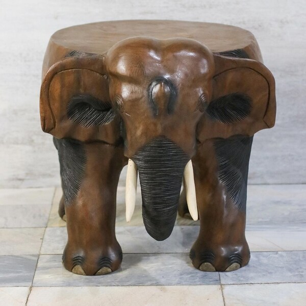 NOVICA Handmade Elephant Relaxation In Brown Wood Stool (15 Inch)