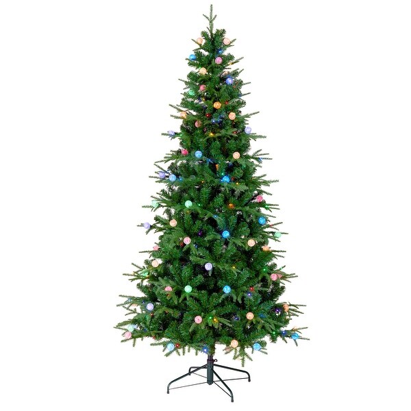 National Tree Company 6 ft. Prelit Feel Real Artificial Duxbury Hinged Light Green Tree with 200 Dual Color Globe Lights