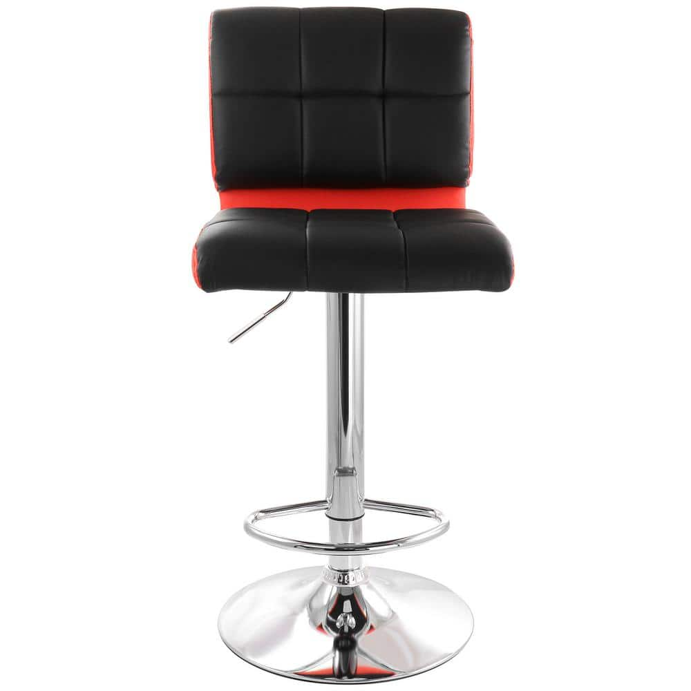 Elama 2-Piece Adjustable Faux Leather 35 in. Black and Red High Back Metal Bar Stool with Chrome Base 985116745M