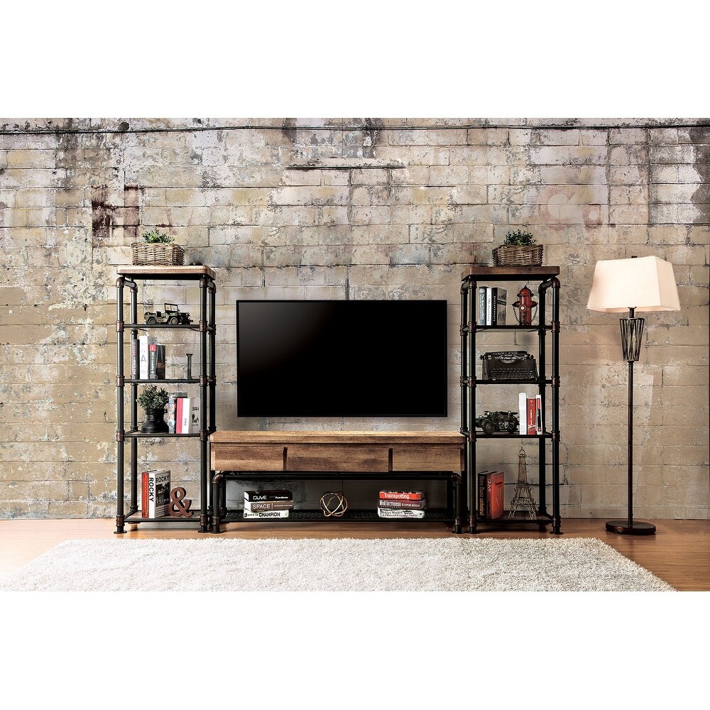 3 Piece TV Stand Set in Black and Natural Tone Finish