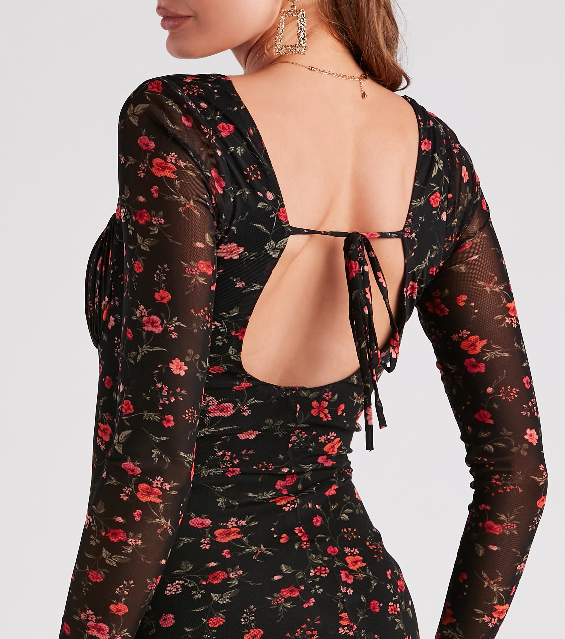 Into The Floral Mesh Mini Dress