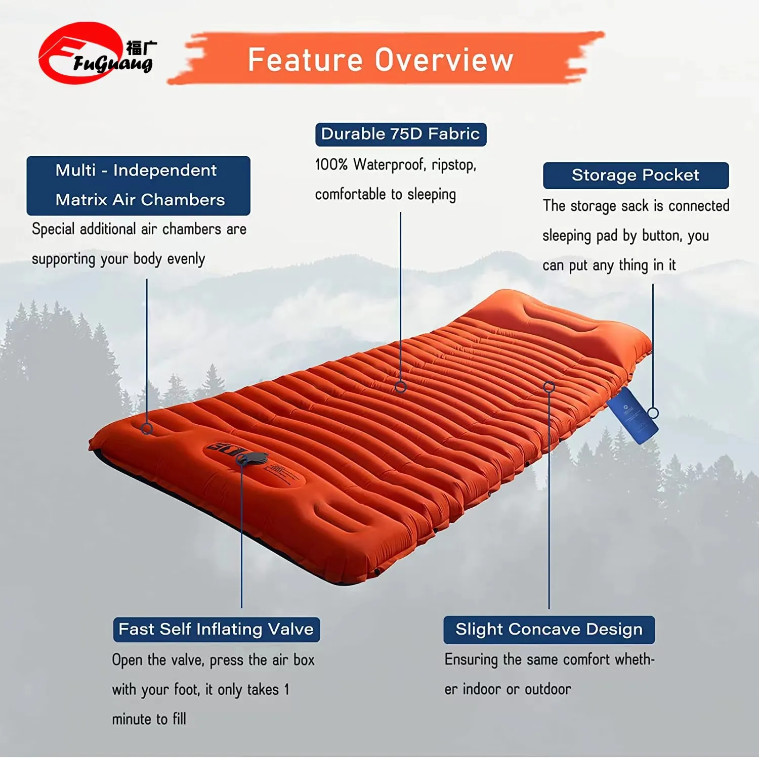 Outdoor Lightweight Comfortable Camping Sleeping Mat Self inflatable camping mattress Suitable for camping hiking backpacking