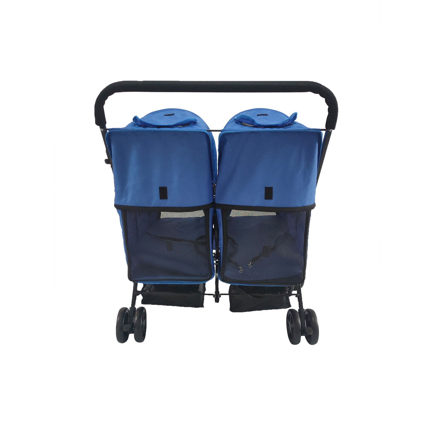 Critter Sitters Double Pet Stroller with Storage | Carriage Carrier for Animals up to 44 lbs | 4-Wheel | For Cats， Small/Medium Dogs， Rabbits and Guinea Pigs | Blue