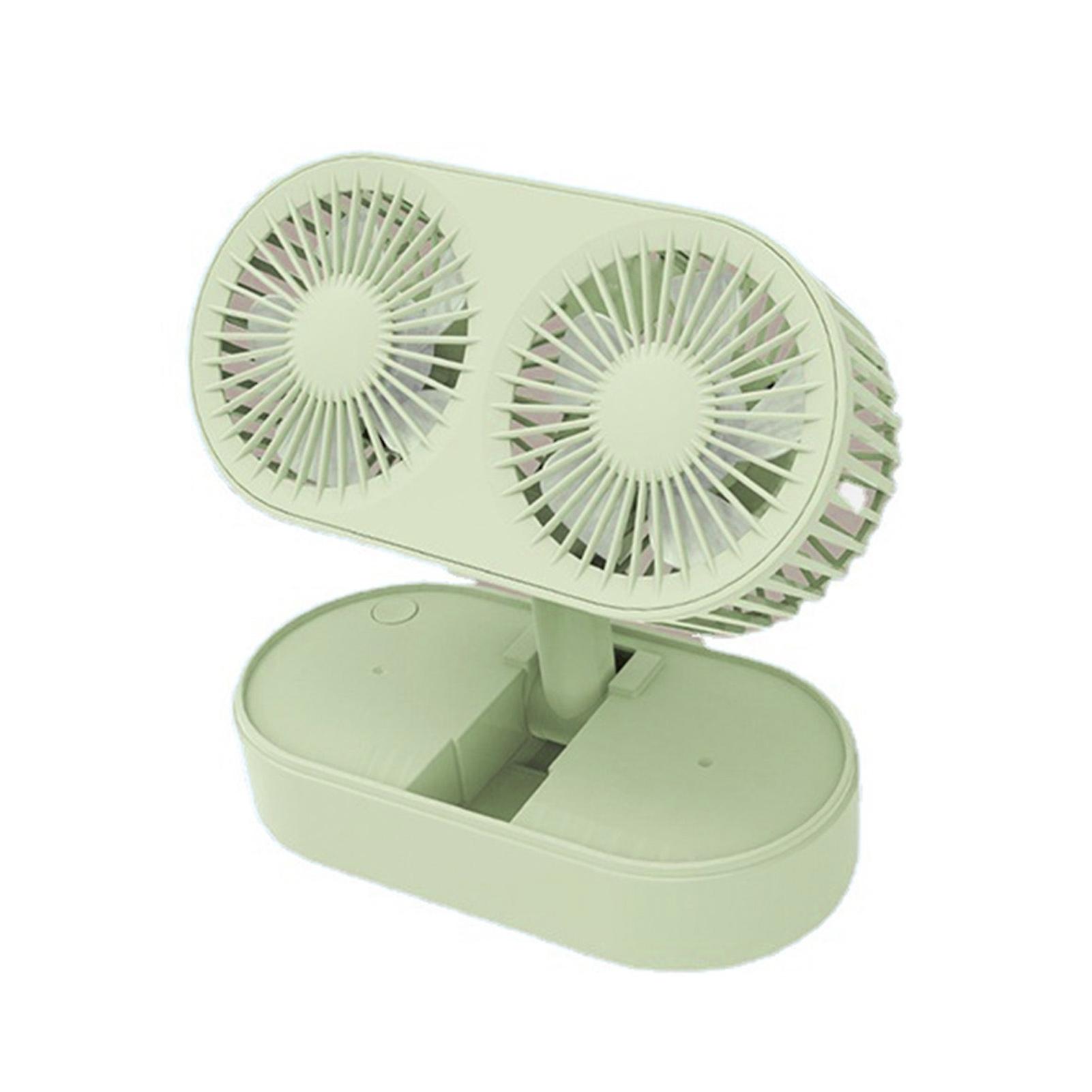 Desktop Double Blade Small Fan USB Mini Folding Desktop 2 Head Fan for Student Office Folding Dual Motor Green