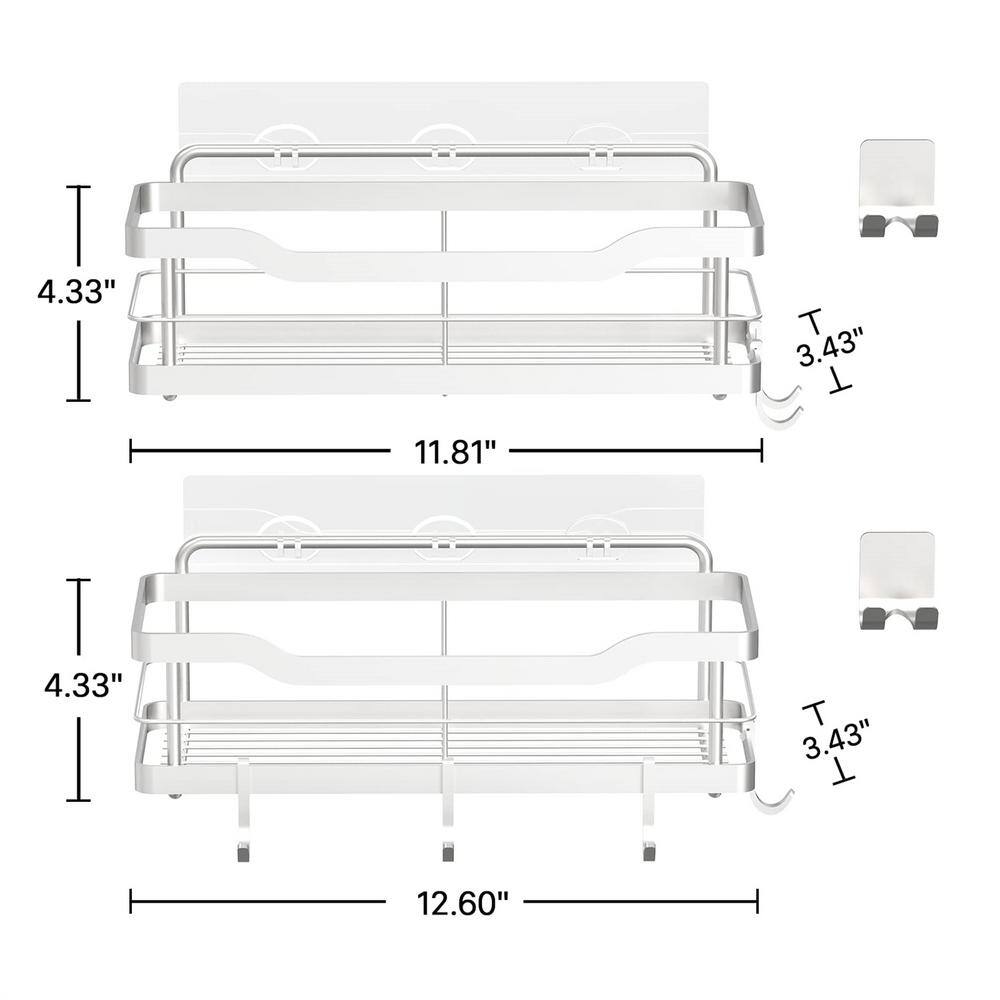 Cubilan Wall Mount Shower Caddy Bathroom Shelf with 8 Hooks in Silver(2-Pack) HD-NLB