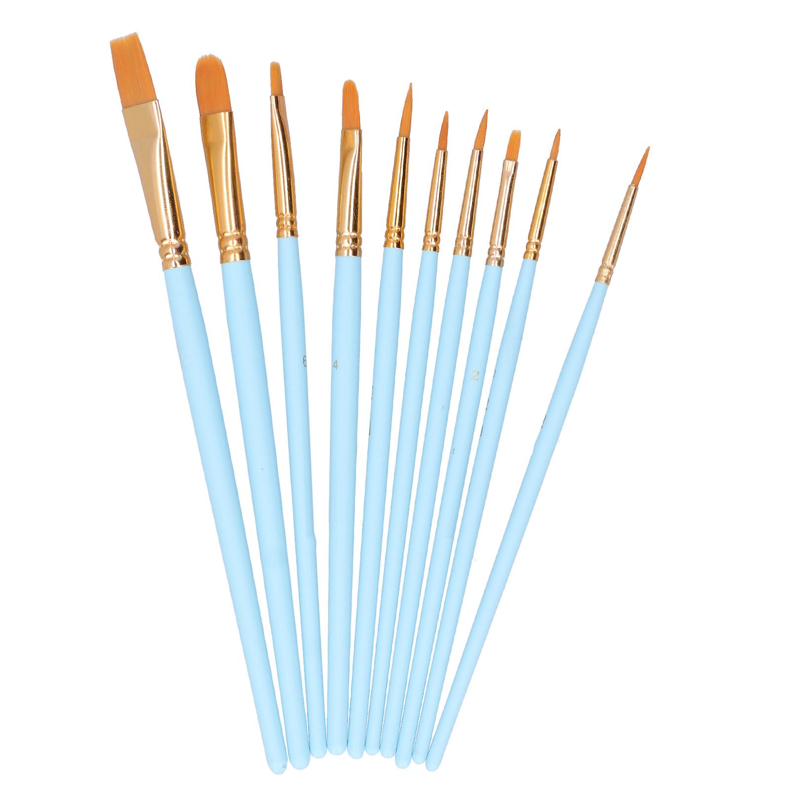 10pcs Paintbrush Wood Pole Nylon Wool Gouache Watercolor Painting Tool Set For Beginner(101b-sky Blue )