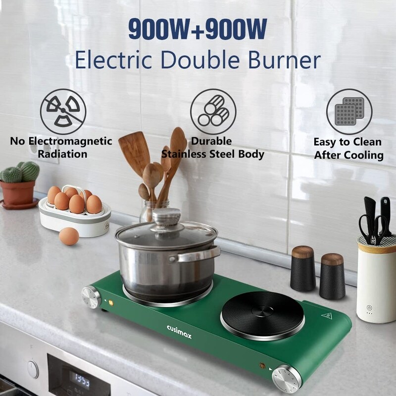 Elexnux Portable 1800 Watt 2 Burner Electric Hot Plate  7.4 in. Countertop Burners With 7 Heat Settings