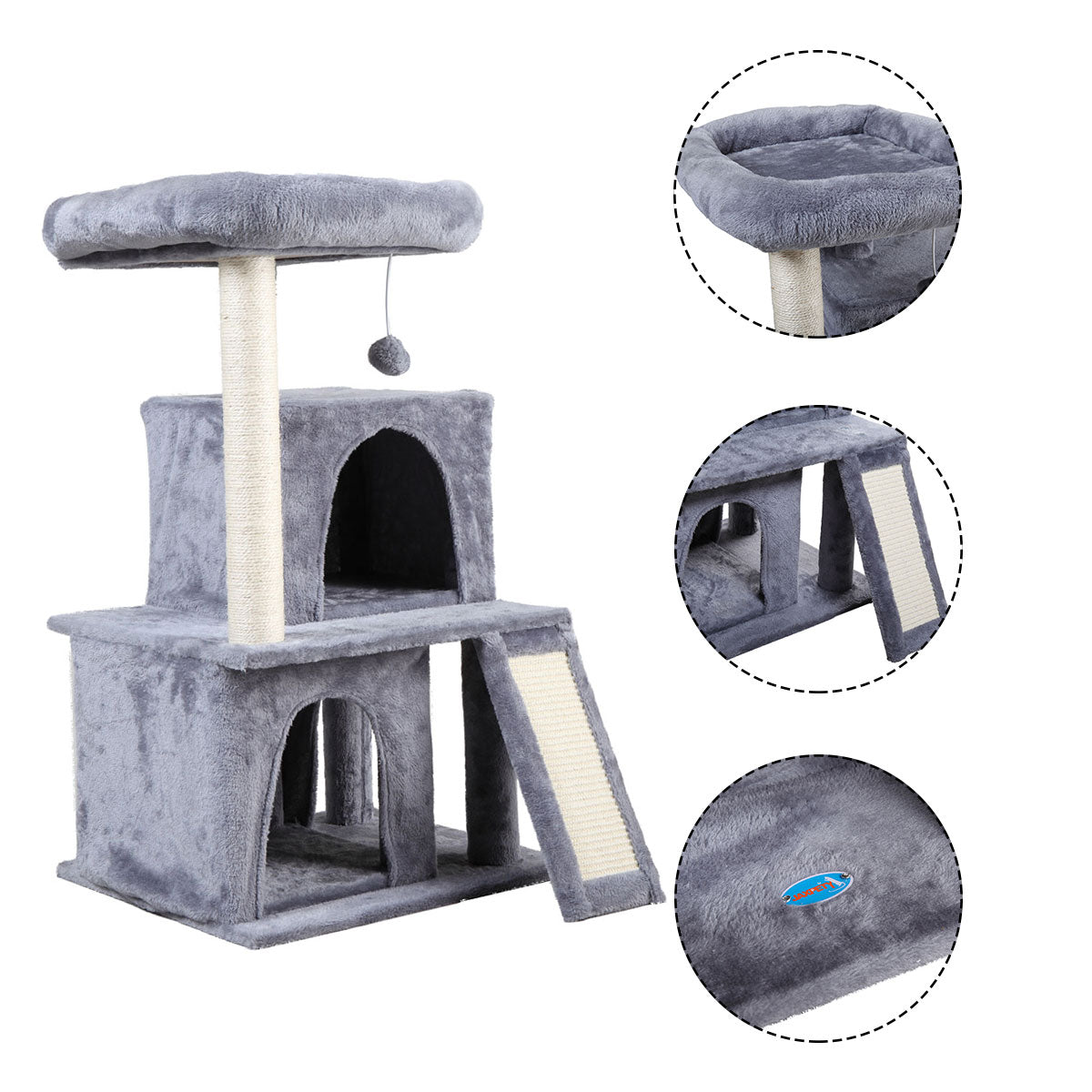 Jaxpety 34-in Cat Tree and Condo Scratching Post Tower， Light Gray