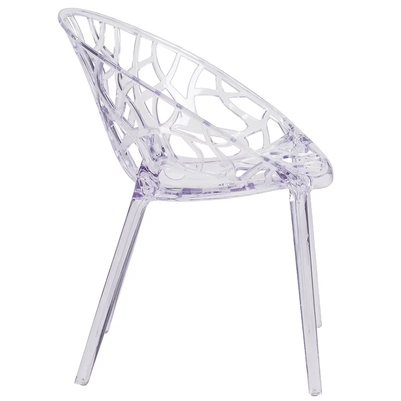 Emma and Oliver Transparent Oval Shaped Stacking Side Chair with Artistic Pattern Design