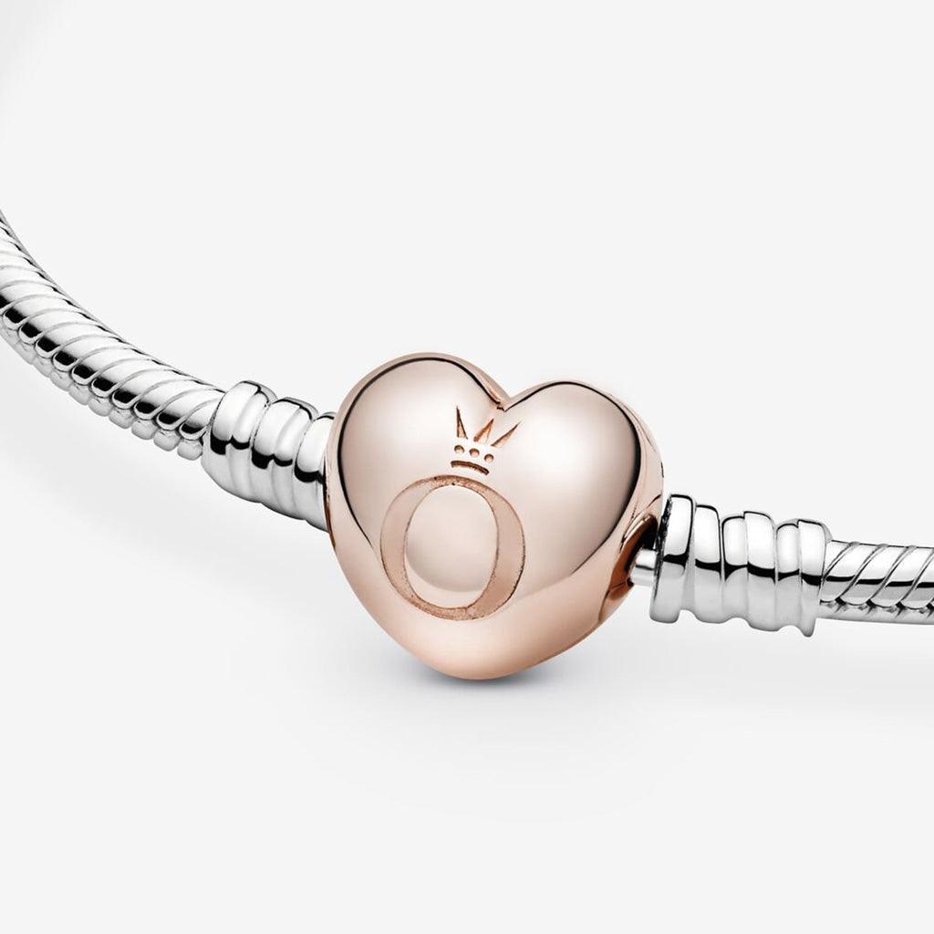 PANDORA  Pandora Moments Heart Clasp Snake Chain Bracelet in Sterling Silver & Rose Gold