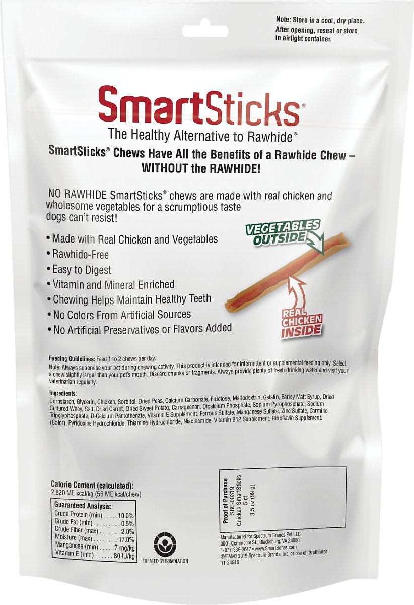 SmartBones SmartSticks Real Chicken Dog Treats， 5 count