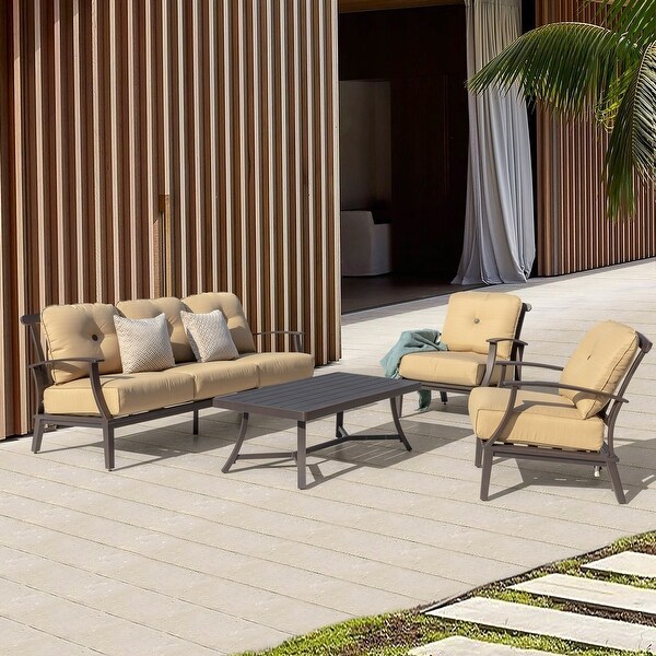 Nuu Garden 4Piece Patio Aluminum Conversation Set with Cushions