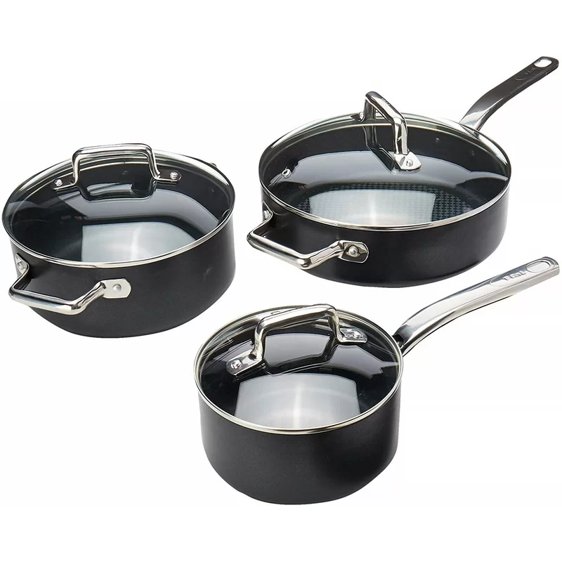 T-Fal C517SA64 Wearever 10 Piece Professional Cookware Set， Multi， Black