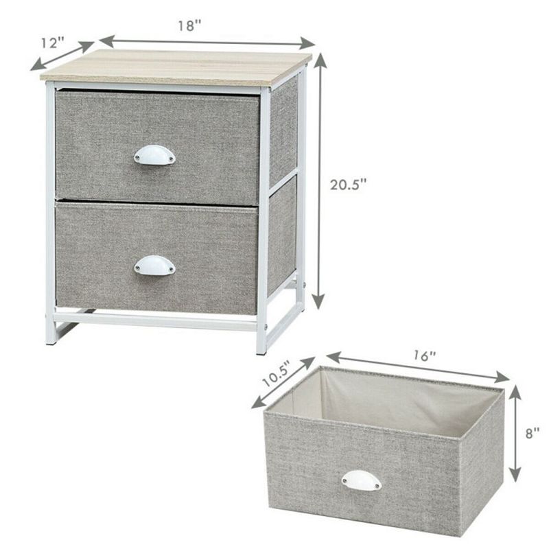 Hivago Metal Frame Nightstand Side Table Storage with 2 Drawers - Grey