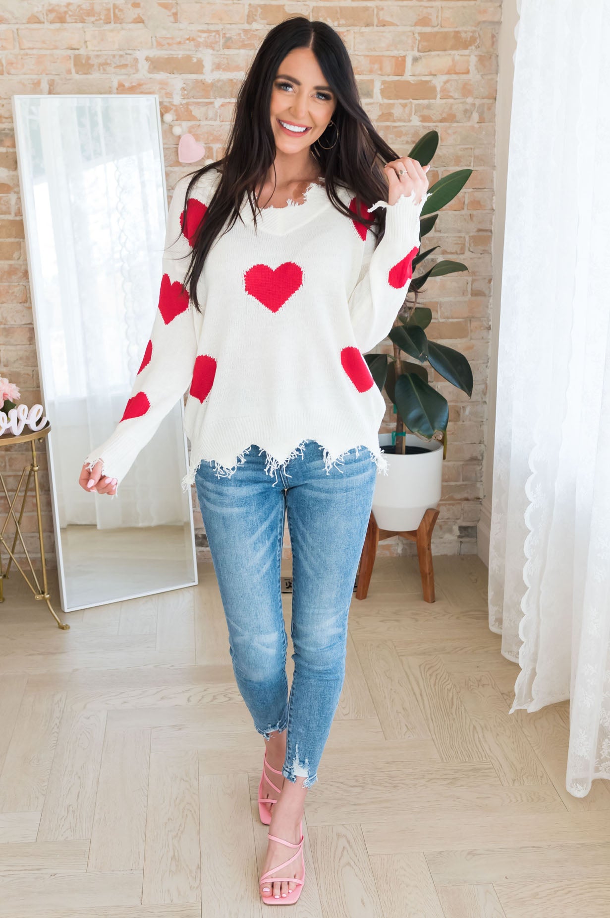 Hearts Galore Modest Fringe Sweater