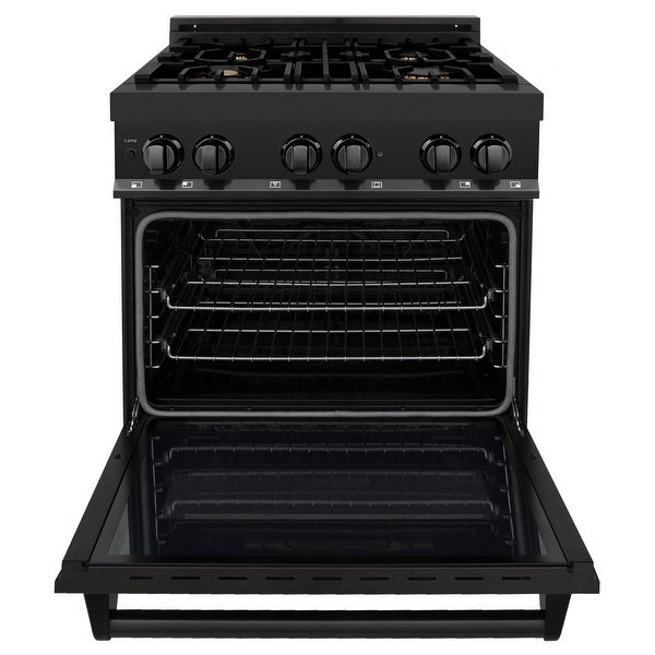 ZLINE Dual Fuel Range in Black Stainless Steel with Brass Burners