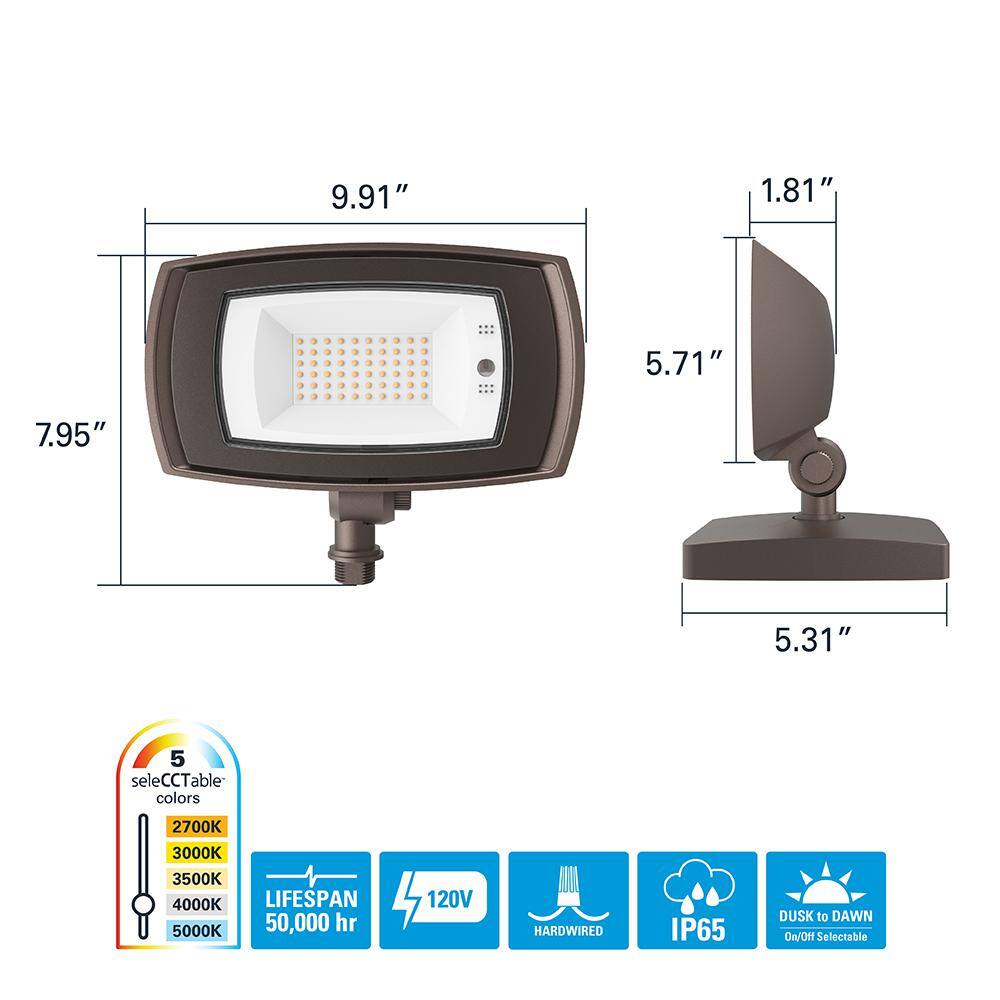 HALO ARFL series 45-Watt Bronze Outdoor Integrated LED Architectural Residential Floodlight Dusk to Dawn 5000 Max Lumens ARFL50DBZ