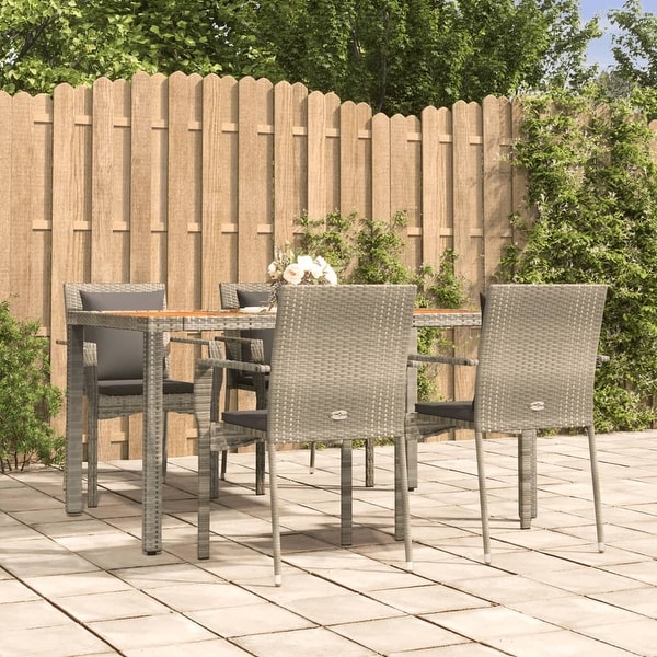 vidaXL 3 Piece Patio Dining Set with Cushions Black Poly Rattan