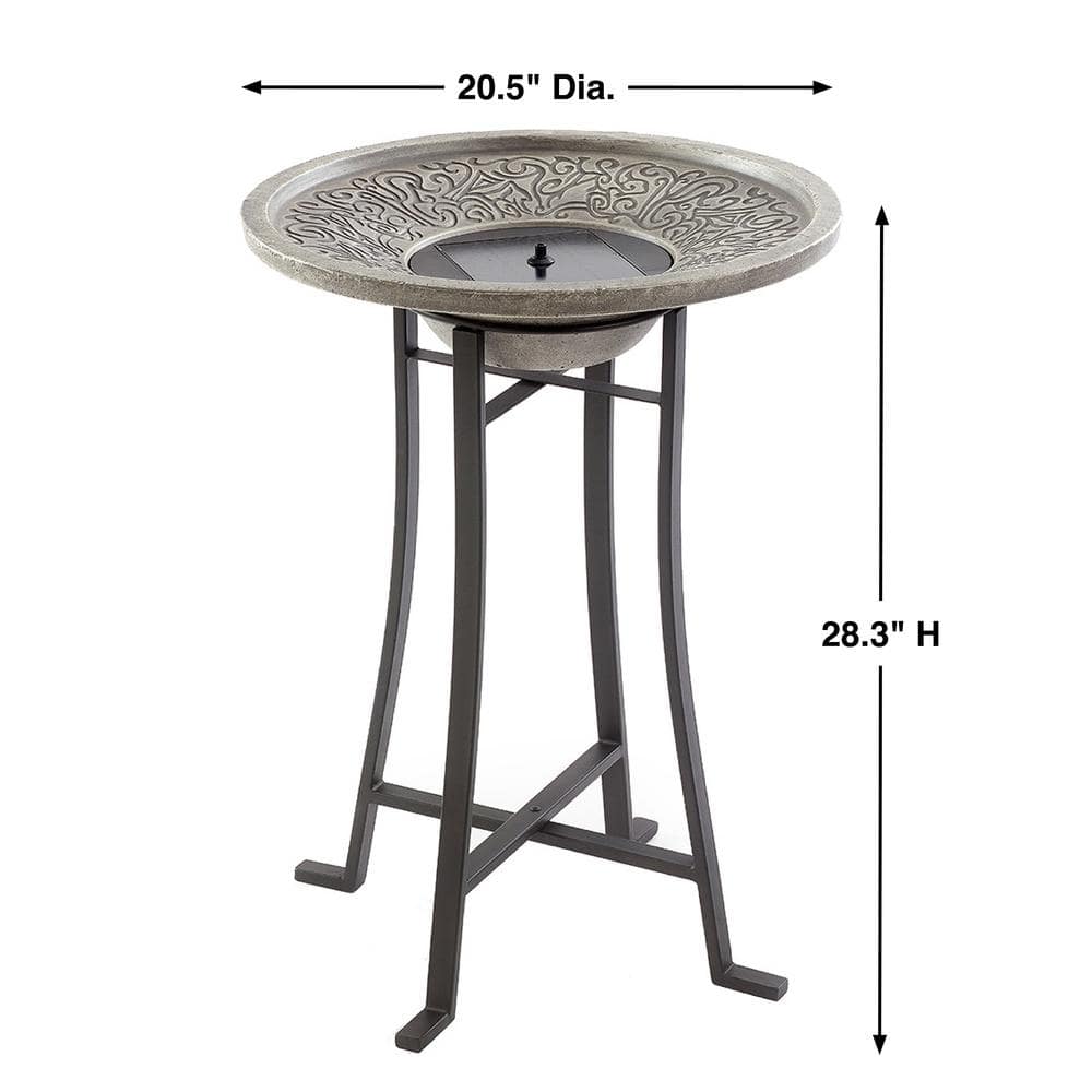 Smart Solar Perello Distressed Grey Cement Stone Solar Fountain Birdbath 25401M01