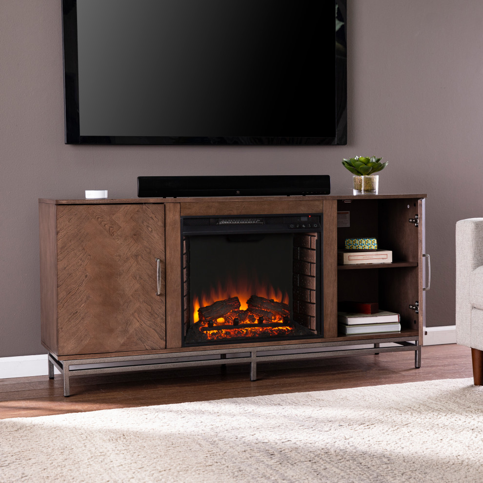 Venallo Electric Fireplace With Media Storage   Transitional   Entertainment Centers And Tv Stands   by SEI  Houzz