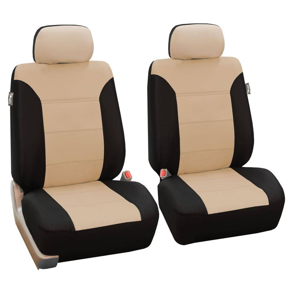 FH Group Polyester 47 in. x 23 in. x 1 in. Classic Khaki Full Set Car Seat Covers DMFB065BEIGE115