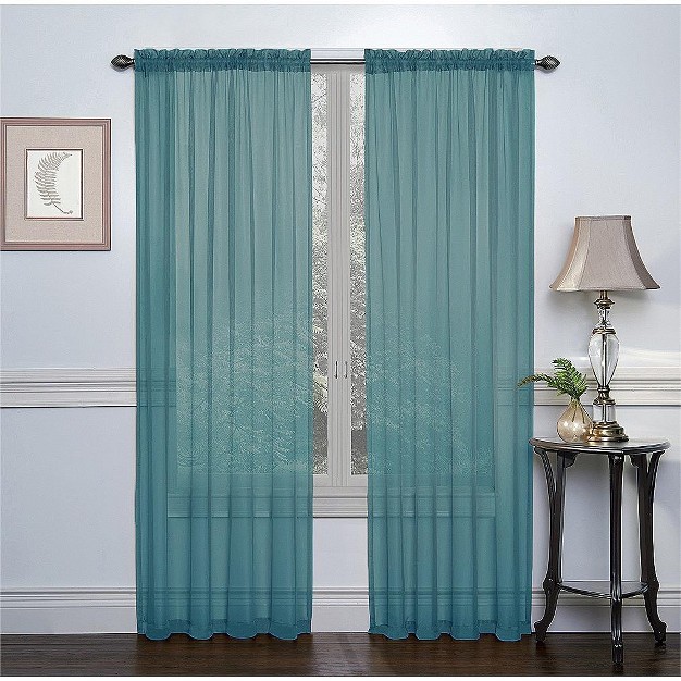 Kate Aurora 2 Piece Winter Blue Rod Pocket Sheer Voile Window Curtain Panels 84 In Long