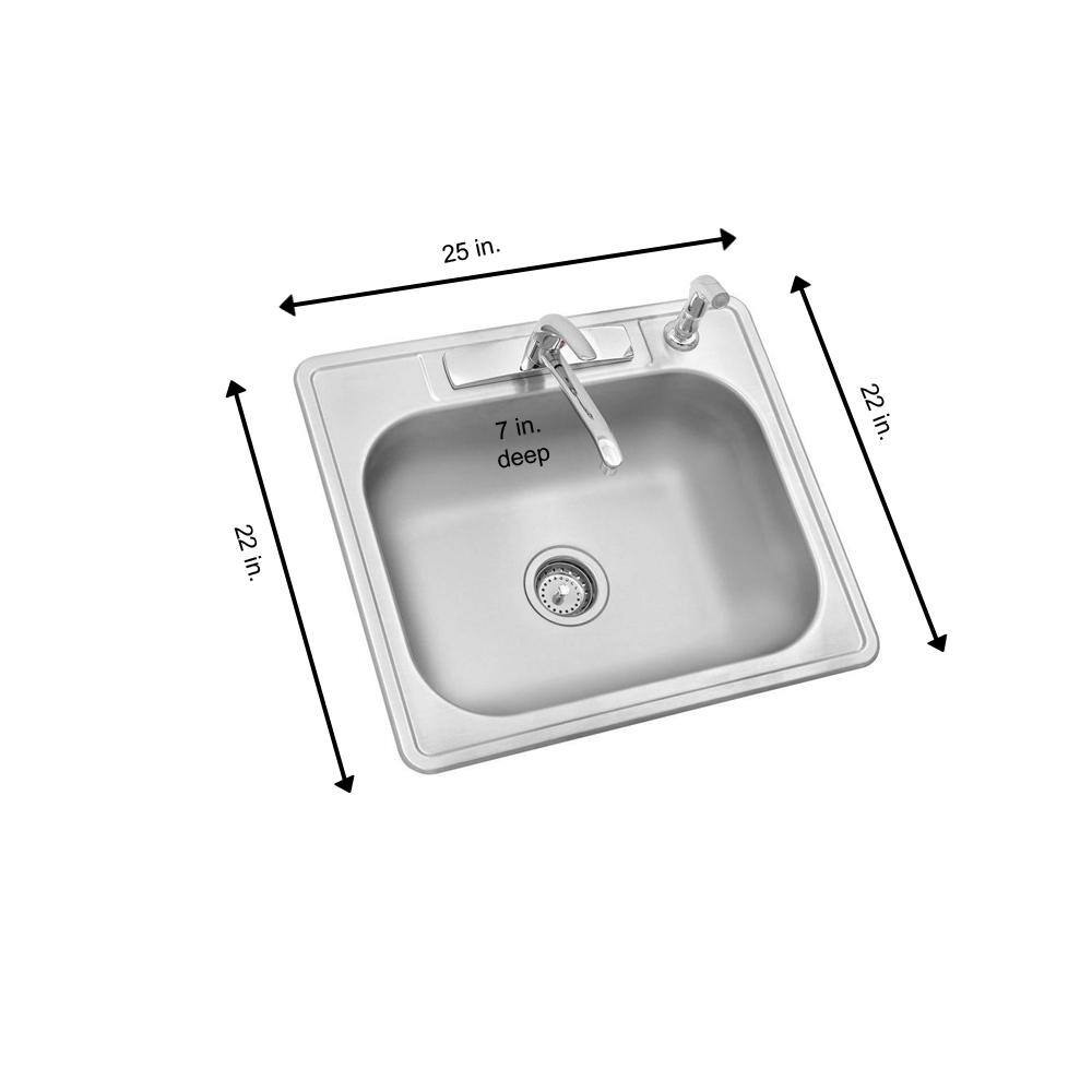 Glacier Bay All in-One 25 in. Drop-in Single Bowl 22 Gauge Stainless Steel Kitchen Sink with Faucet and Side Spray HDSB252274LFR