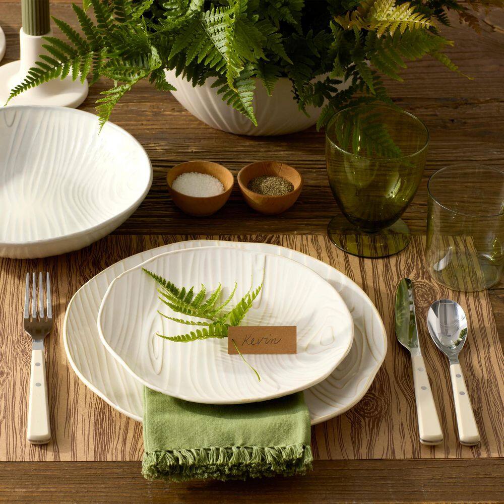 MARTHA STEWART Faux Bois 12-Piece Stoneware Dinnerware Set in White 985118778M