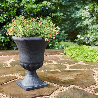 Southern Patio Winston Large 16 in. x 21 in. Black Resin Composite Urn Planter EB-029816