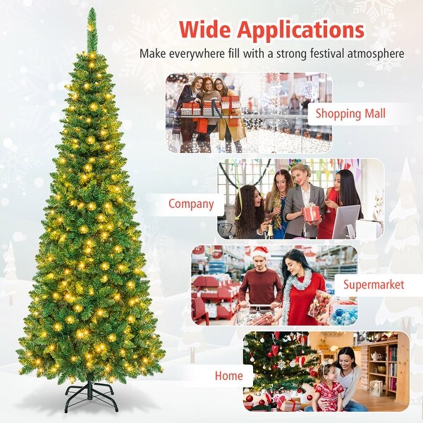 Gymax 4.5ft/6.5ft/7.5ft PreLit Pencil Christmas Tree Traditional