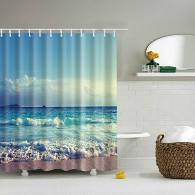 New Colorful Eco-friendly Beach Conch Starfish Shell Polyester  High Quality Washable Bath Decor Shower Curtains