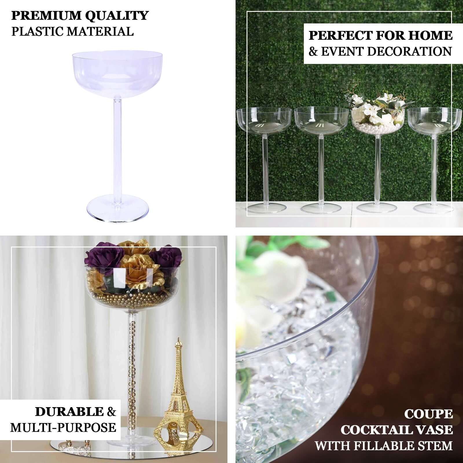 4 Pack Clear Plastic Champagne Glass Flower Vases With Fillable Stems, Wedding Centerpieces 18