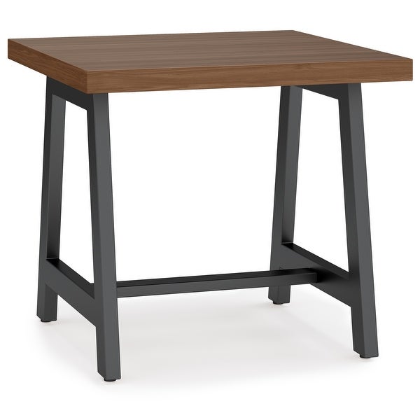 WYNDENHALL Hawkins and Metal 22 inch Wide Square Solid Walnut Veneer and Metal End Table in Walnut - 50 inch Wide